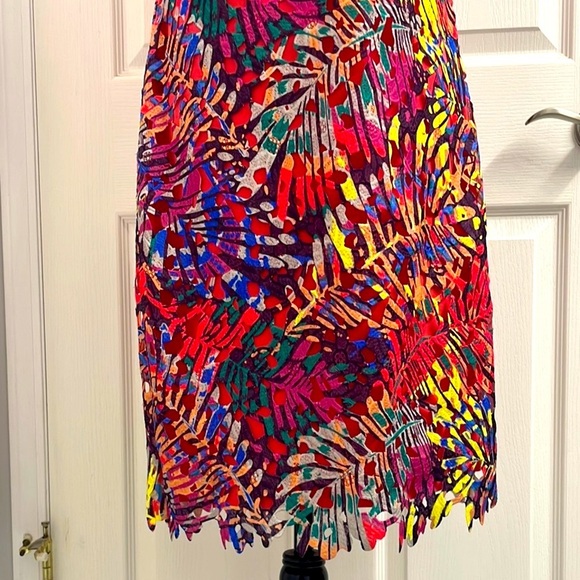Frank Lyman Design Multicolour Tropical Cocktail Dress Laser Cut Lace Size 12 - Picture 6 of 10